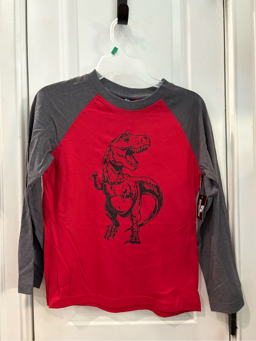 NWT Revolution Red and Gray T-Rex Raglan Long Sleeve Tee sku TR200 boys M (8/10)